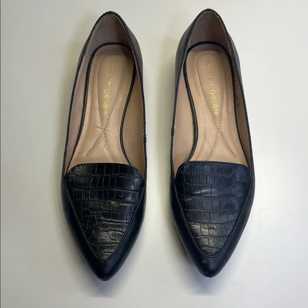 Andrew‎ Geller Black Croc-Patterned Loafers